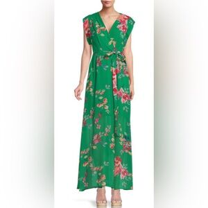 ELIZA J emerald green floral cap sleeve maxi dress, size 10.